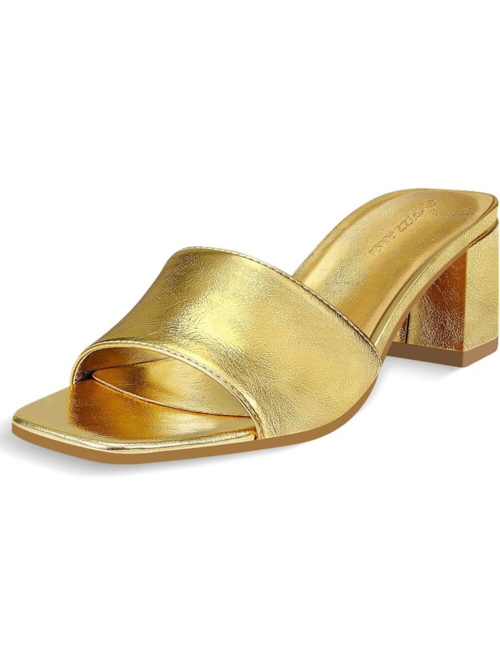 Women's Gold Square Open Toe Heels Sandals Low Block Chunky Heeled Sandal